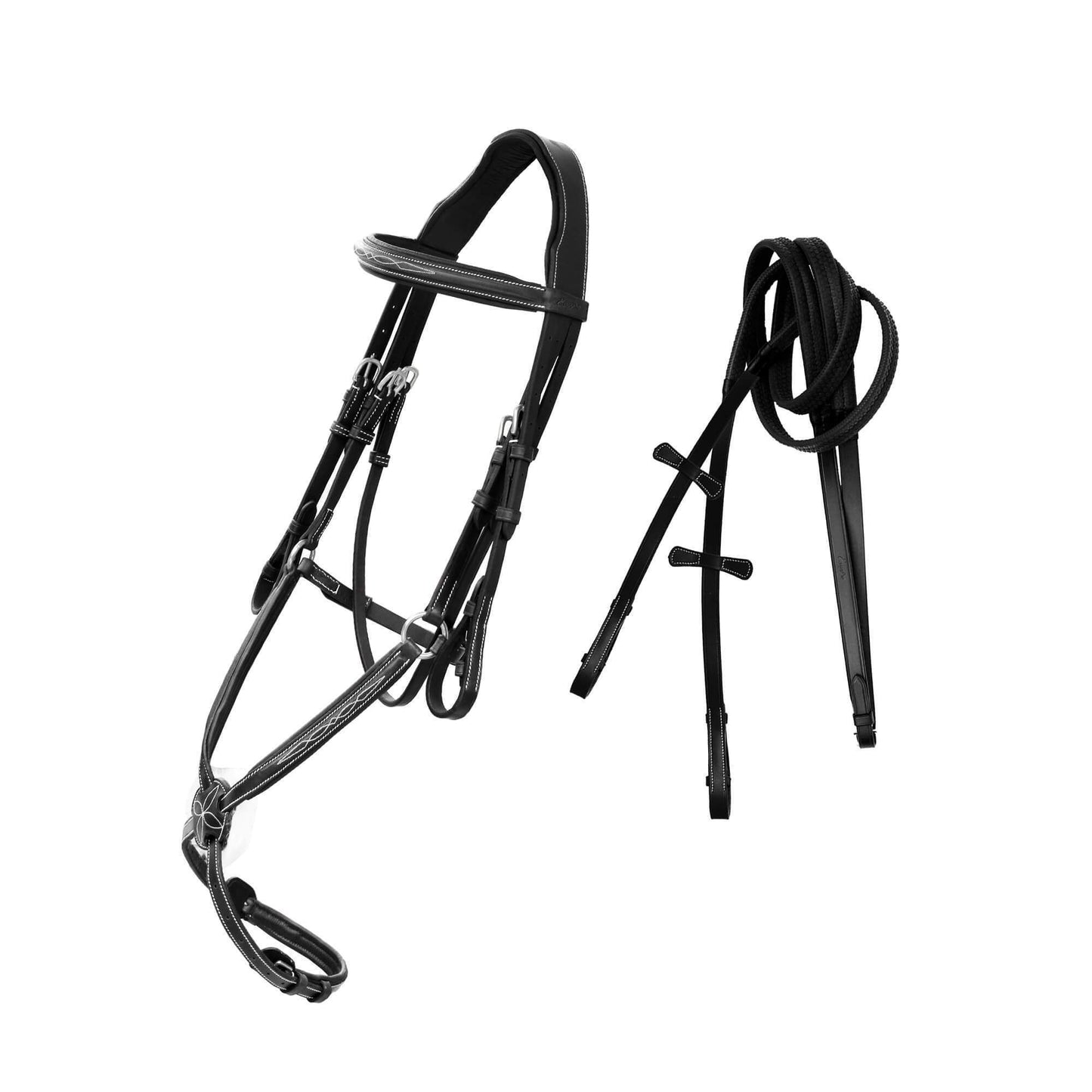 ExionPro Designer Fancy Stitched Figure 8 English Bridle With Rubber Reins