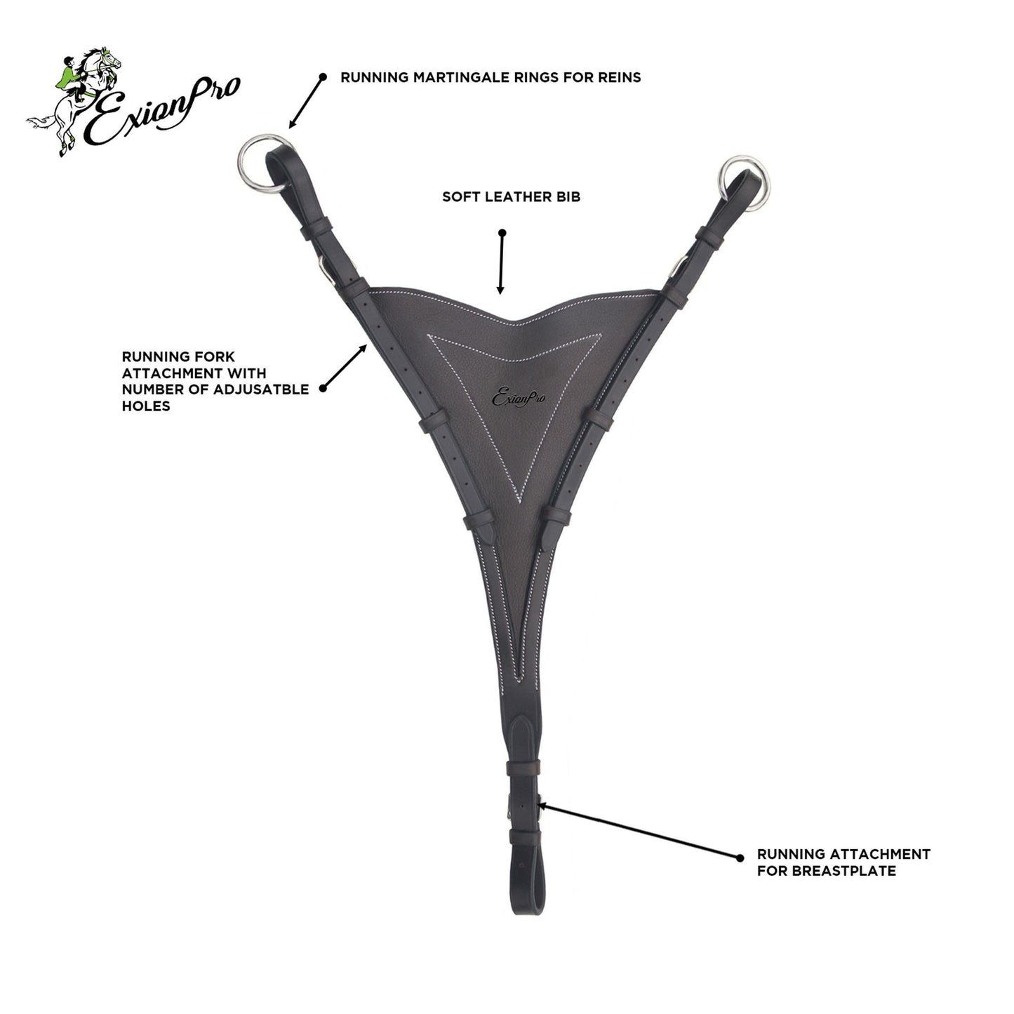 ExionPro Soft Leather Bib Running Attachment for Horse Martingale