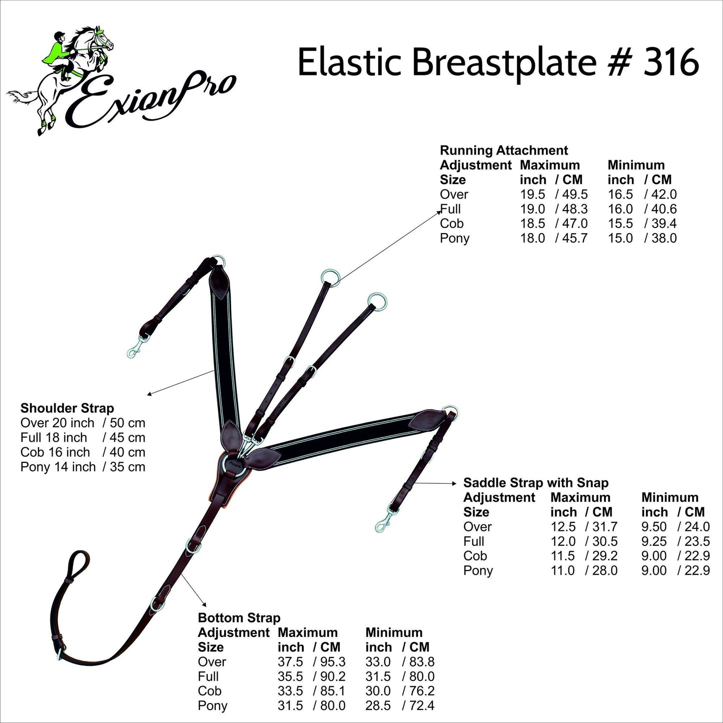 ExionPro Leaf Shape Elastic Horse Breastplate with Navy Elastic with White Lines