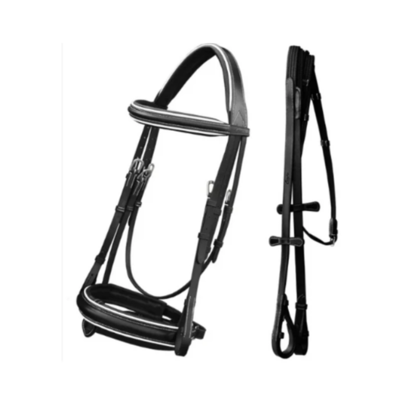 ExionPro Comfort Lined White Piping Broad Dressage Bridle With Web Reins