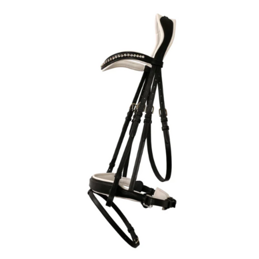 ExionPro Dressage Anti-Pressure Raised Comfort White Padded Clear Bling Bridle
