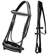 Load image into Gallery viewer, ExionPro Comfort Lined White Piping Broad Dressage Bridle With Web Reins