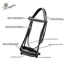 Load image into Gallery viewer, ExionPro Comfort Lined White Piping Broad Dressage Bridle With Web Reins