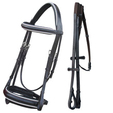 Load image into Gallery viewer, ExionPro Comfort Lined White Piping Broad Dressage Bridle With Web Reins